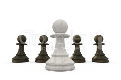 White pawn standing in front of black pawns