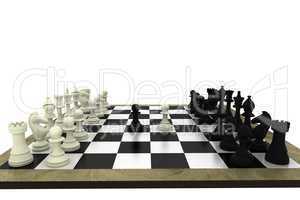 Black and white chess pieces on board