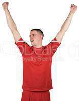 Excited football player cheering