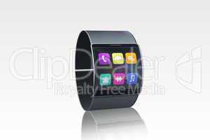 Futuristic black wristwatch with app menu