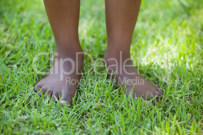 Little boys legs standing on grass