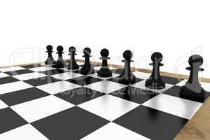 Black chess pawns on board