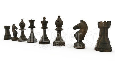 Black chess pieces in a row