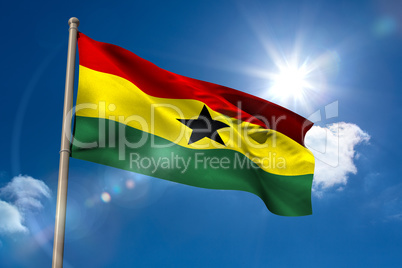 Ghana national flag on flagpole