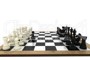 Black and white chess pieces on board