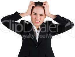 Stressed businesswoman with hands on her head