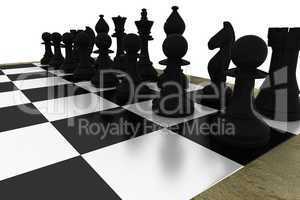 Black chess pieces on board