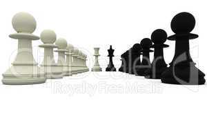 Black and white king standing with pawns