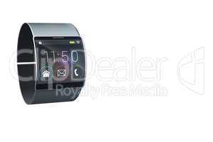 Futuristic black wrist watch with app menu