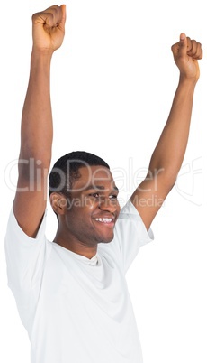 Excited handsome football fan cheering Excited handsome football fan cheering