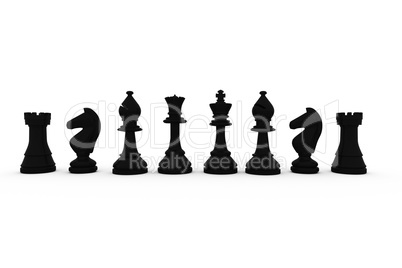 Black chess pieces in a row