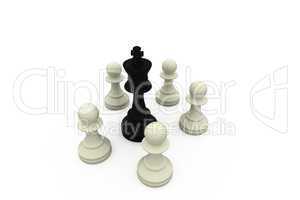 Black king surrounded by white pawns