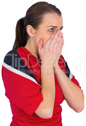 Nervous football fan in red Nervous football fan in red