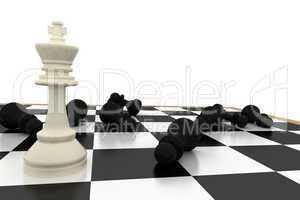 White king standing with fallen black pawns