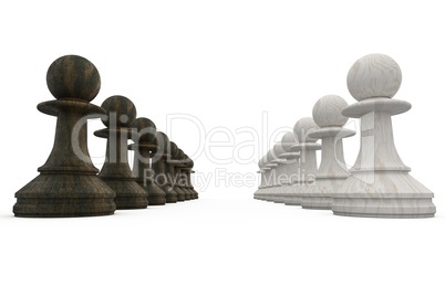 Black and white pawns facing off