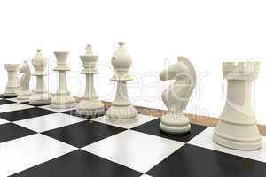 White chess pieces on board