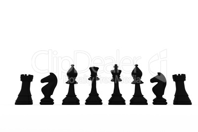 Black chess pieces in a row