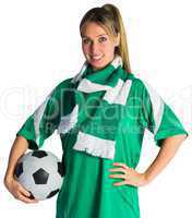 Pretty football fan in green jersey