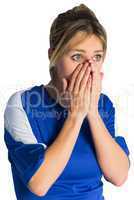 Nervous football fan in blue jersey