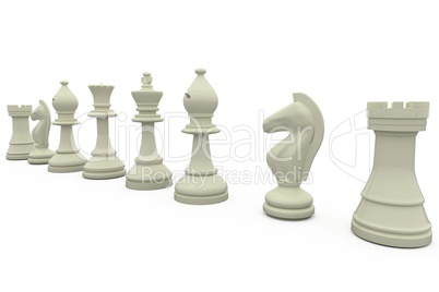 White chess pieces in a row