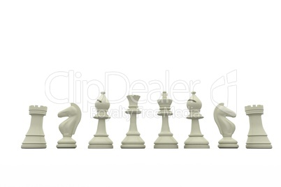 White chess pieces in a row