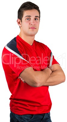 Handsome football fan in red jersey