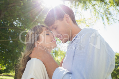 Cute couple hugging and smiling in the park