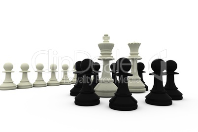 White king and queen surrounded by black pieces White king and queen surrounded by black pieces