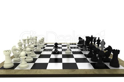 Black and white chess pieces on board