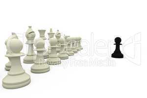 Black pawn facing white pieces