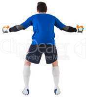 Goalkeeper in blue ready to save