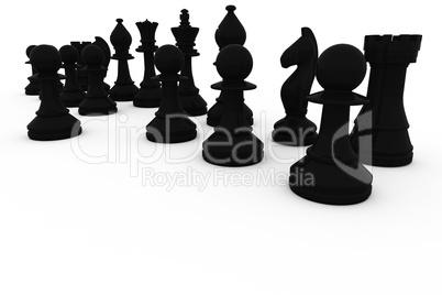 Black chess pieces in a row