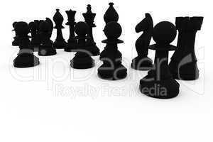 Black chess pieces in a row