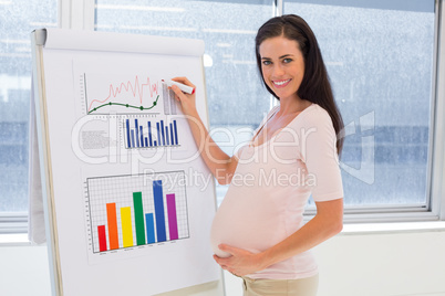 Attractive pregnant businesswoman drawing graph at work