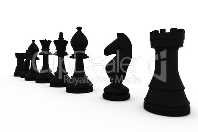 Black chess pieces in a row