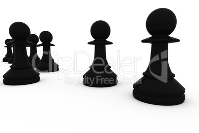 Black chess pawns in a row