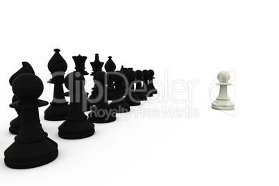 White pawn facing black pieces