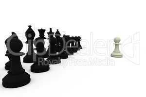 White pawn facing black pieces