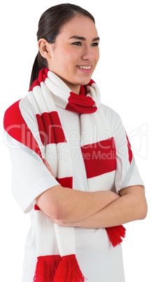 Smiling football fan in white