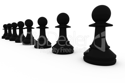 Black chess pawns in a row