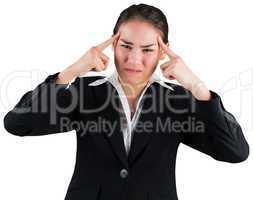 Stressed businesswoman with hands on her head