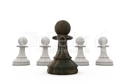 Black pawn standing in front of white pawns