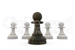 Black pawn standing in front of white pawns