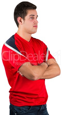 Handsome football fan in red jersey