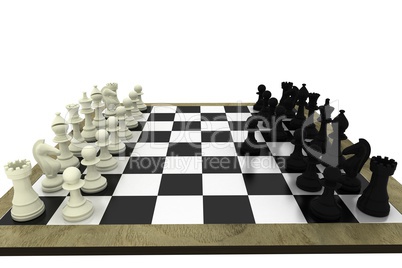 Black and white chess pieces on board