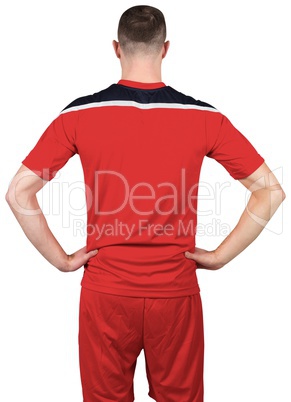 Rear view of football player in red