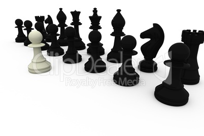 White pawn facing black pieces