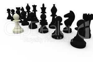 White pawn facing black pieces