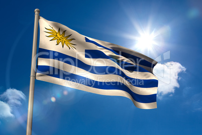 Uruguay national flag on flagpole