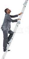 Businessman climbing up ladder